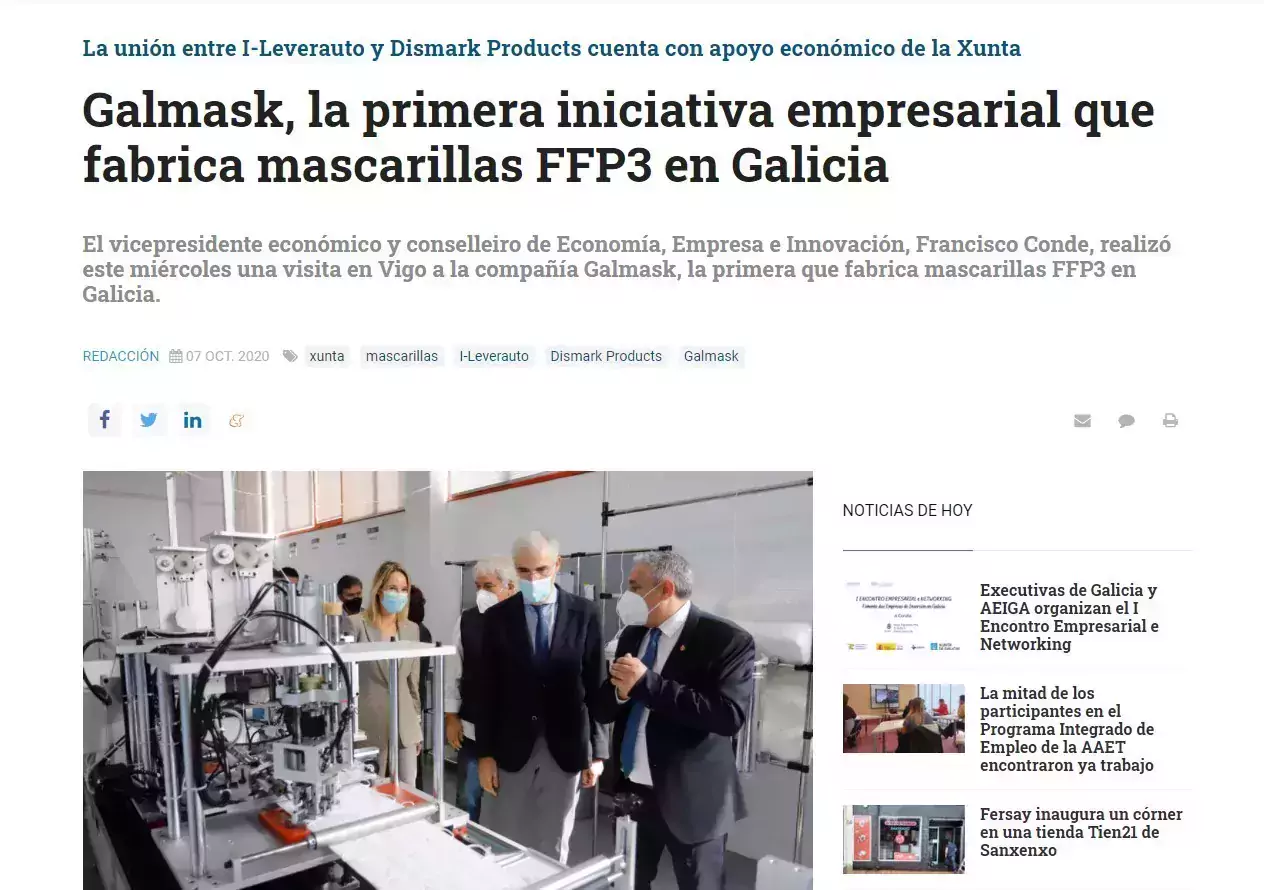 EconomíaEnGalicia.com: Galmask, la primera iniciativa empresarial que fabrica mascarillas FFP3 en Galicia